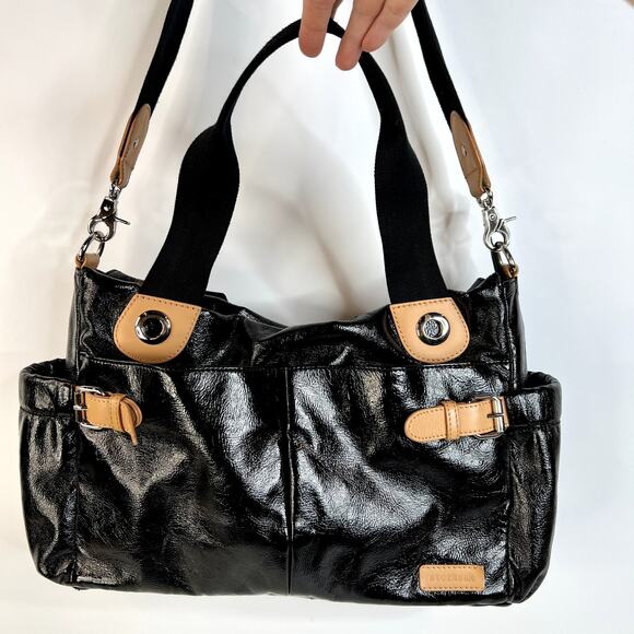 Storksak Handbags - Storksak London Kate Satchel Travel Diaper Bag Tote Large Black Patent Leather